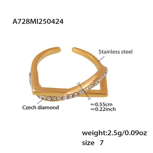 Women's Geometric 316L Stainless Steel Ring With Diamond Inlaid Zircon And Electroplating Design