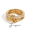 Women's Geometric Stainless Steel Ring With Double White Zircon Electroplated Design
