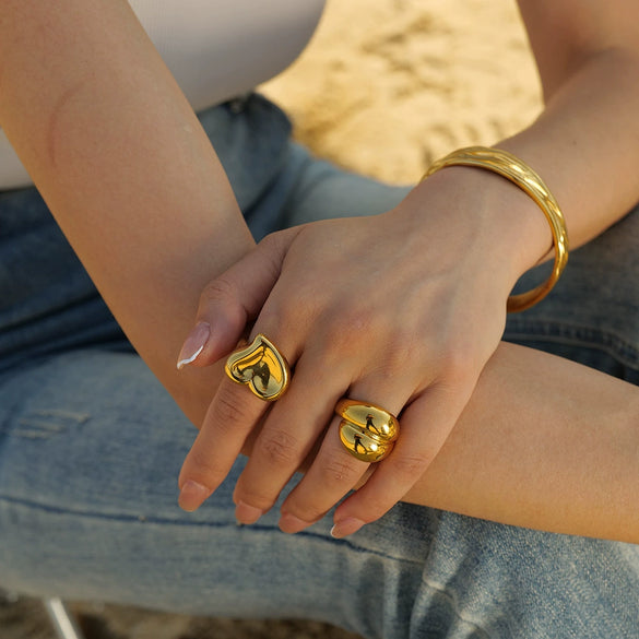Women's Geometric Stainless Steel Ring With Electroplating And 18K Real Gold Does Not Fade