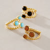 Women’s Geometric Stainless Steel Ring With Natural Stone Color Resin Design And Pvd Gold Plated Finish Hypoallergenic Fashion Jewelry