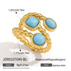 Women’s Geometric Stainless Steel Ring With Natural Stone Color Resin Design And Pvd Gold Plated Finish Hypoallergenic Fashion Jewelry