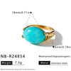 Women’s Geometric Stainless Steel Ring With Natural Stone Inlay And 18K Vacuum Plated Electroplated Finish