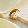 Women's Geometric Stainless Steel Ring With Pearl Inlay And 18K Vacuum Plated Finish Simple Light Luxury Accessory