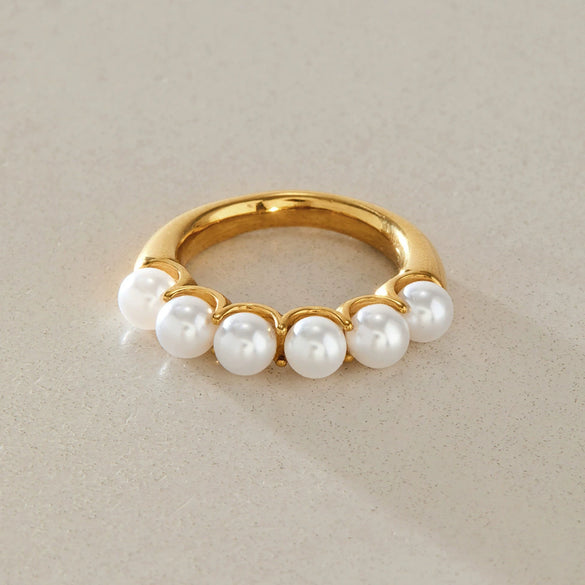 Women's Geometric Stainless Steel Ring With Pvd Gold Plating Hypoallergenic Stackable Jewelry