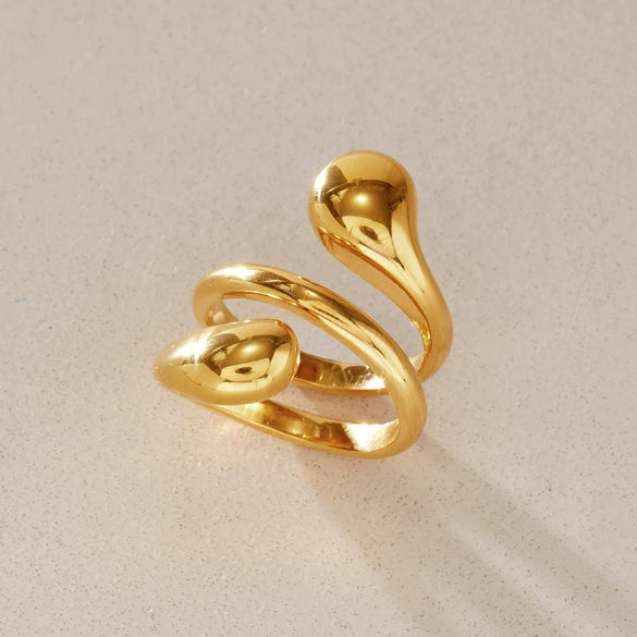 Women's Geometric Stainless Steel Ring With Pvd Vacuum Gold Plating Hypoallergenic Fashion Jewelry