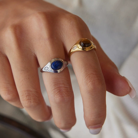 Women's Geometric Stainless Steel Ring With Pvd Vacuum Gold Plating Hypoallergenic Fashion Jewelry