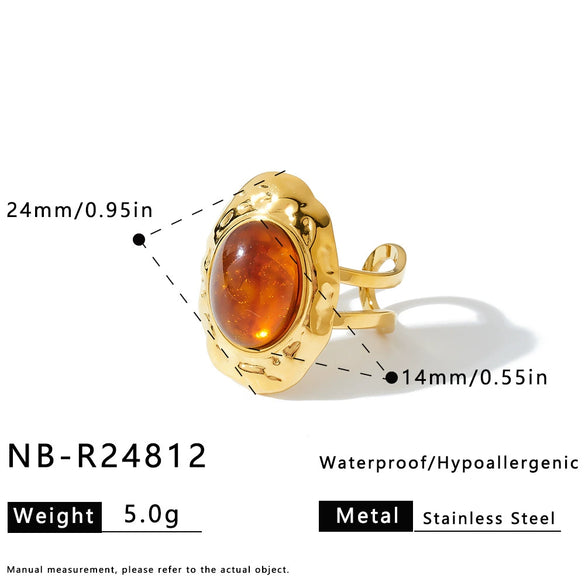 Women's Geometric Stainless Steel Ring With Resin Inlay And Electroplated Finish Trendy Fashion Jewelry