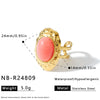 Women's Geometric Stainless Steel Ring With Resin Inlay And Electroplated Finish Trendy Fashion Jewelry