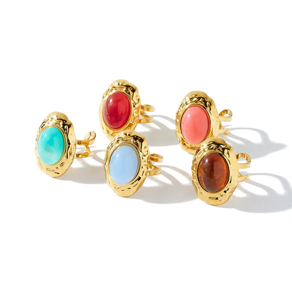 Women's Geometric Stainless Steel Ring With Resin Inlay And Electroplated Finish Trendy Fashion Jewelry