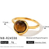 Women's Geometric Stainless Steel Ring With Tiger Eye Stone Zircon Inlay Vacuum Plated Retro Light Luxury Design