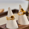 Women's Geometric Stainless Steel Ring With Tiger Eye Stone Zircon Inlay Vacuum Plated Retro Light Luxury Design
