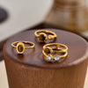 Women's Geometric Stainless Steel Ring With Tiger Eye Stone Zircon Inlay Vacuum Plated Retro Light Luxury Design