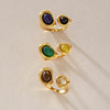 Women's Geometric Stainless Steel Ring With Tiger's Eye And Lapis Lazuli Natural Stone Inlays Pvd Gold Plated Hypoallergenic Jewelry