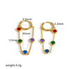 Women's Geometric Stainless Steel Tassel Chain Earrings With Colorful Crystal Inlay Light Luxury Style Pvd Real Gold Plated Non Fading