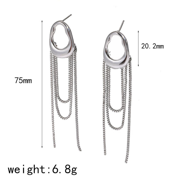 Women's Geometric Stainless Steel Tassel Chain Earrings With Pvd Vacuum Gold Plated Long Drop Design