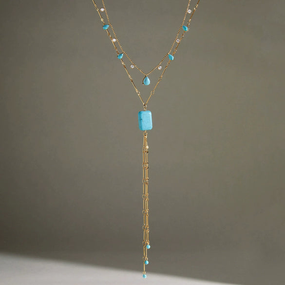 Women's Geometric Stainless Steel Ychain Necklace With Pvd Vacuum Gold Plated Pendant And Lobster Clasp