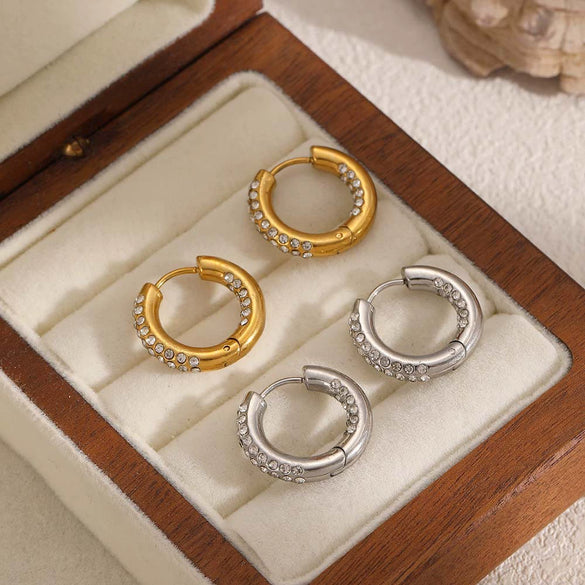 Women's Geometric Stainless Steel Zircon Earrings Light Luxury Style Electroplated