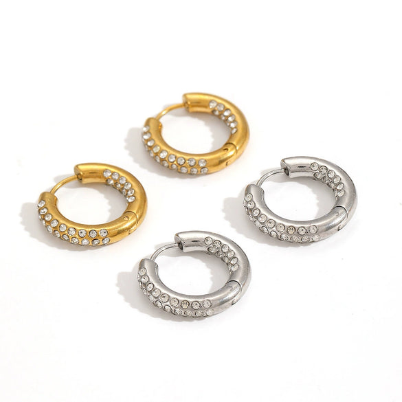Women's Geometric Stainless Steel Zircon Earrings Light Luxury Style Electroplated