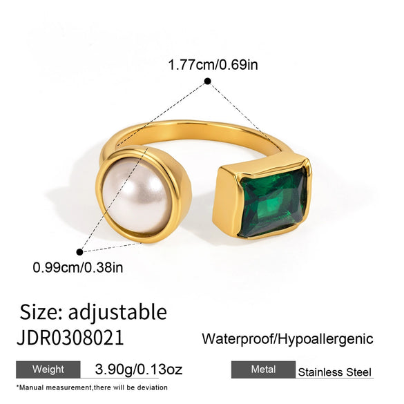 Women's Geometric Stainless Steel Zircon Ring With Pvd Vacuum Gold Plating Fashion Jewelry