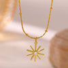 Women's Geometric Starburst Sun Pendant Necklace With Gold Plated Copper Zircon Accents And Ball Chain Wholesale Jewelry