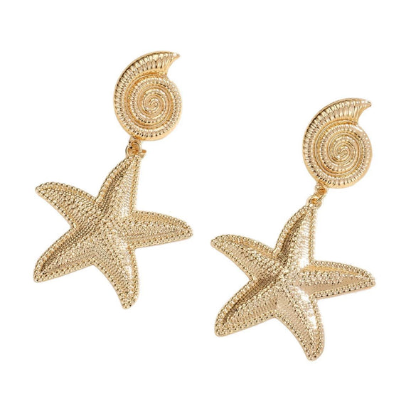 Women's Geometric Starfish And Conch Metal Earrings With Stainless Steel Ear Needles Electroplated Minimalist Statement Jewelry