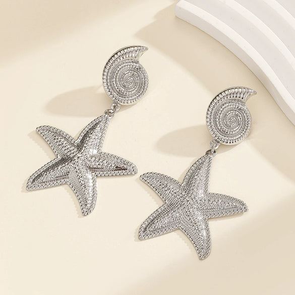 Women's Geometric Starfish And Conch Metal Earrings With Stainless Steel Ear Needles Electroplated Minimalist Statement Jewelry