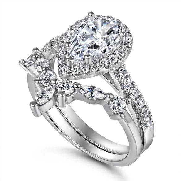 Women's Geometric Sterling Silver Dropshaped Zircon Vshaped Ring With Electroplated Light Luxury Finish Wholesale