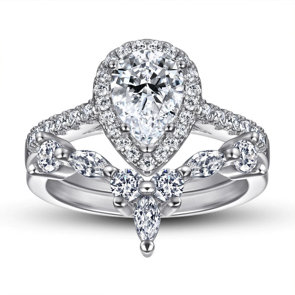 Women's Geometric Sterling Silver Dropshaped Zircon Vshaped Ring With Electroplated Light Luxury Finish Wholesale