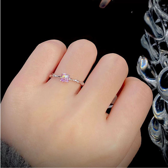 Women's Geometric 925 Sterling Silver Electroplated Single Diamond Ring