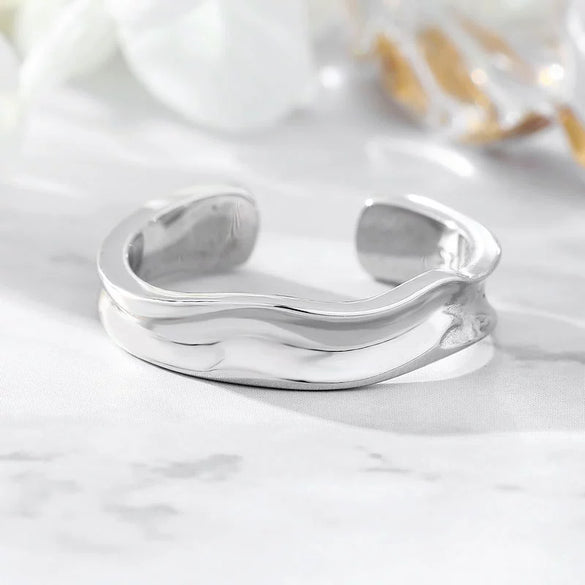 Women's Geometric Sterling Silver Goldplated Open Ring With Polished Mobius Design And Adjustable Fit