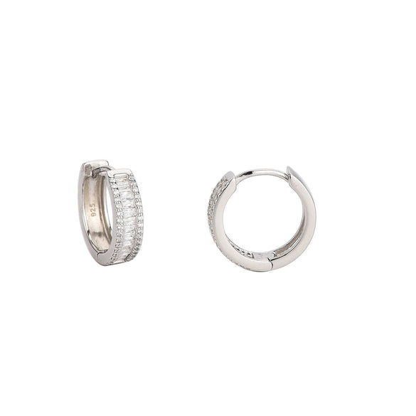 Women's Geometric 925 Sterling Silver Hoop Earrings With Sparkling Zircon Accents And Electroplated Finish Fashion Jewelry