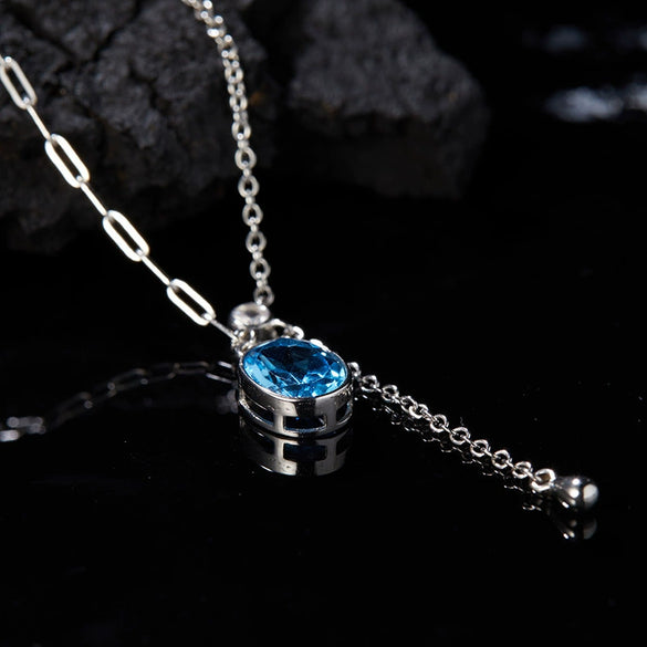 Women's Geometric Sterling Silver 925 Pendant Necklace Set With Gems