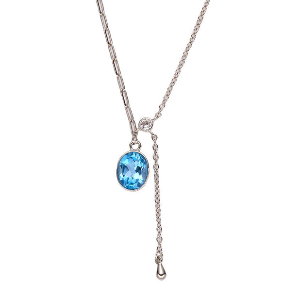 Women's Geometric Sterling Silver 925 Pendant Necklace Set With Gems