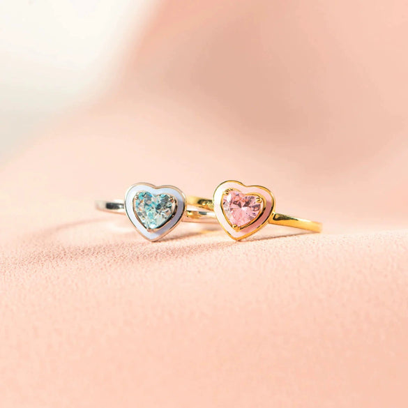 Women's Geometric Sterling Silver 925 Ring With Pink And Blue Diamonds And Enamel Epoxy Electroplated