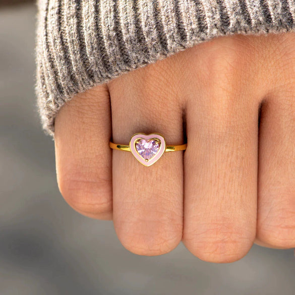 Women's Geometric Sterling Silver 925 Ring With Pink And Blue Diamonds And Enamel Epoxy Electroplated