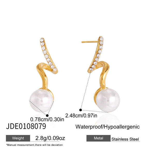 Women's Geometric Stud Earrings With Rhinestone And Pearl Accents Stainless Steel With Titanium Steel Posts Pvd Vacuum Gold Plated