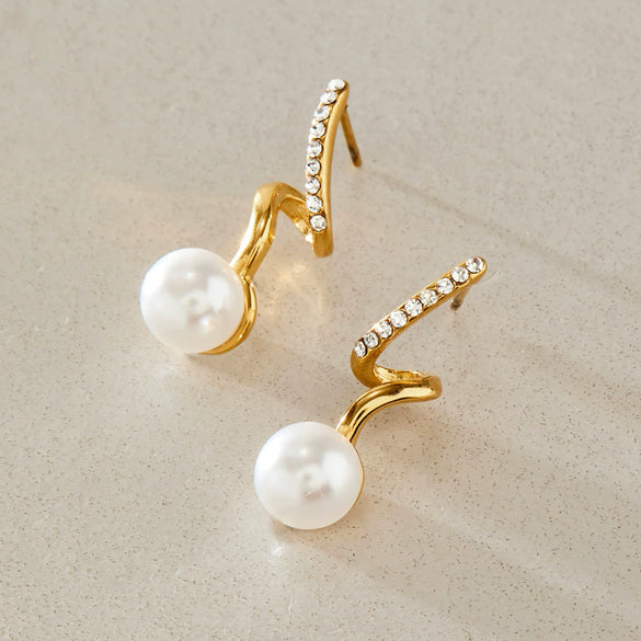 Women's Geometric Stud Earrings With Rhinestone And Pearl Accents Stainless Steel With Titanium Steel Posts Pvd Vacuum Gold Plated
