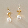 Women's Geometric Stud Earrings With Rhinestone And Pearl Accents Stainless Steel With Titanium Steel Posts Pvd Vacuum Gold Plated
