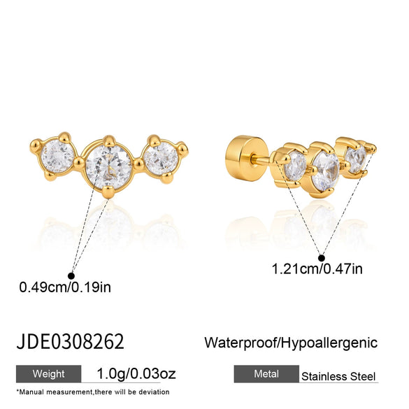 Women's Geometric Stud Earrings With Zircon Stones Stainless Steel And Titanium Steel Posts Pvd Vacuum Gold Plated Design