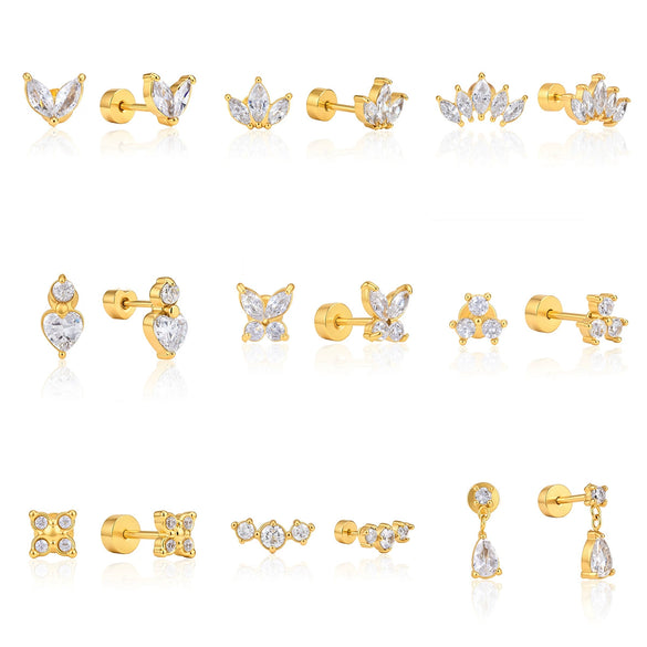 Women's Geometric Stud Earrings With Zircon Stones Stainless Steel And Titanium Steel Posts Pvd Vacuum Gold Plated Design