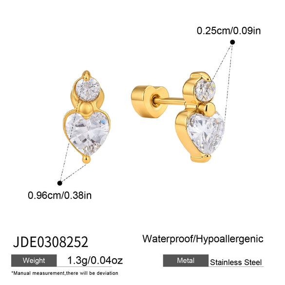 Women's Geometric Stud Earrings With Zircon Stones Stainless Steel And Titanium Steel Posts Pvd Vacuum Gold Plated Design