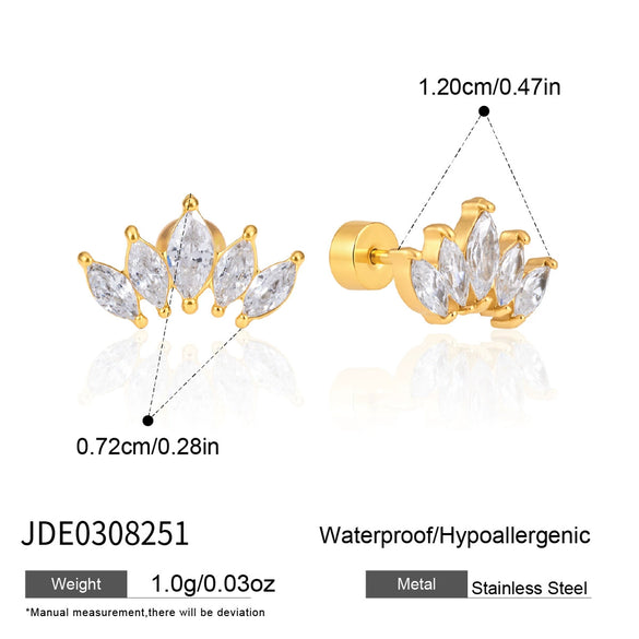 Women's Geometric Stud Earrings With Zircon Stones Stainless Steel And Titanium Steel Posts Pvd Vacuum Gold Plated Design