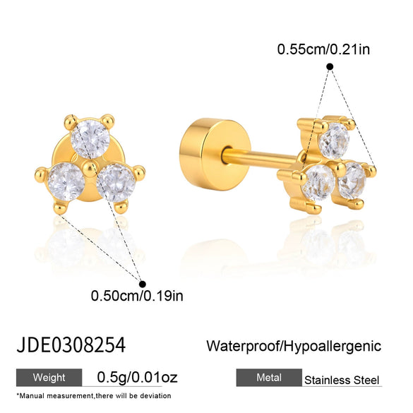 Women's Geometric Stud Earrings With Zircon Stones Stainless Steel And Titanium Steel Posts Pvd Vacuum Gold Plated Design