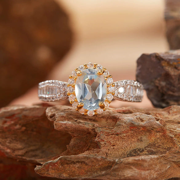 Women's Geometric Style Crystal And S925 Sterling Silver Treasure Ring With Topaz And Yellow Amethyst