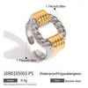 Women's Geometric Style Stainless Steel Ring With Gold And Silver Color Matching Ribbed Twist Cut Out Open Design Electroplated