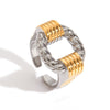 Women's Geometric Style Stainless Steel Ring With Gold And Silver Color Matching Ribbed Twist Cut Out Open Design Electroplated