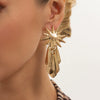 Women's Geometric Sunflower Star Tassel Teardrop Earrings In Glossy Alloy With Electroplated Finish And Steel Posts