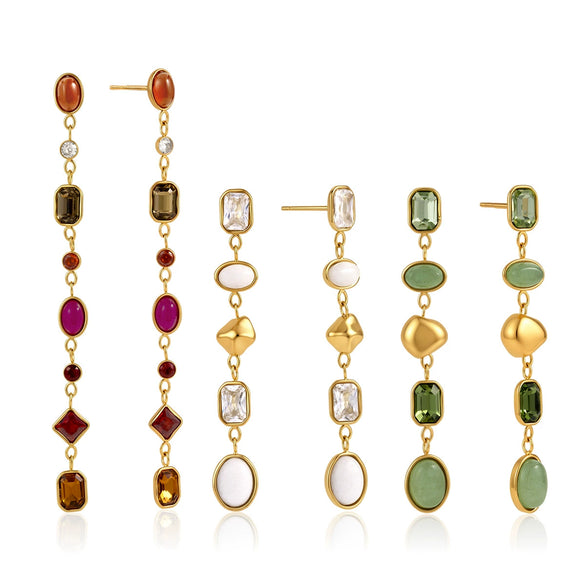 Women's Geometric Tassel Earrings In Titanium Steel And Stainless Steel With Sparkling Zircon And Colorfast Vacuum Gold Plating