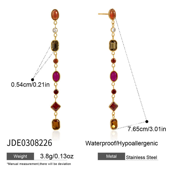 Women's Geometric Tassel Earrings In Titanium Steel And Stainless Steel With Sparkling Zircon And Colorfast Vacuum Gold Plating