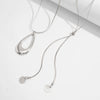 Women's Geometric Teardrop Pendant Necklace Set With Hollow Yshaped Flat Snake Chain Minimalist Plated Alloy Jewelry